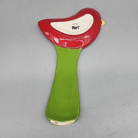 Pier One Christmas Spoon Rest Cardinal Red Bird with Scarf Red Green Holiday 9.5 - Picture 2 of 3